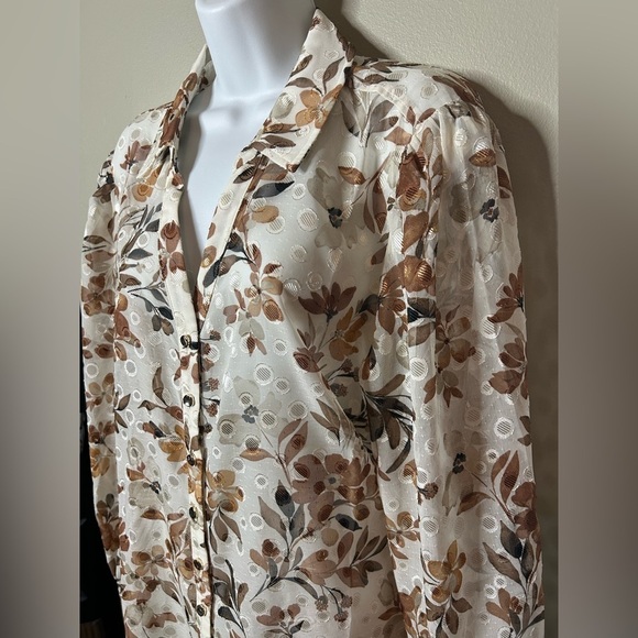 Susan Graver Petite Sheer Floral Woven Clip Dot Button Front Tunic XLP - Picture 4 of 15